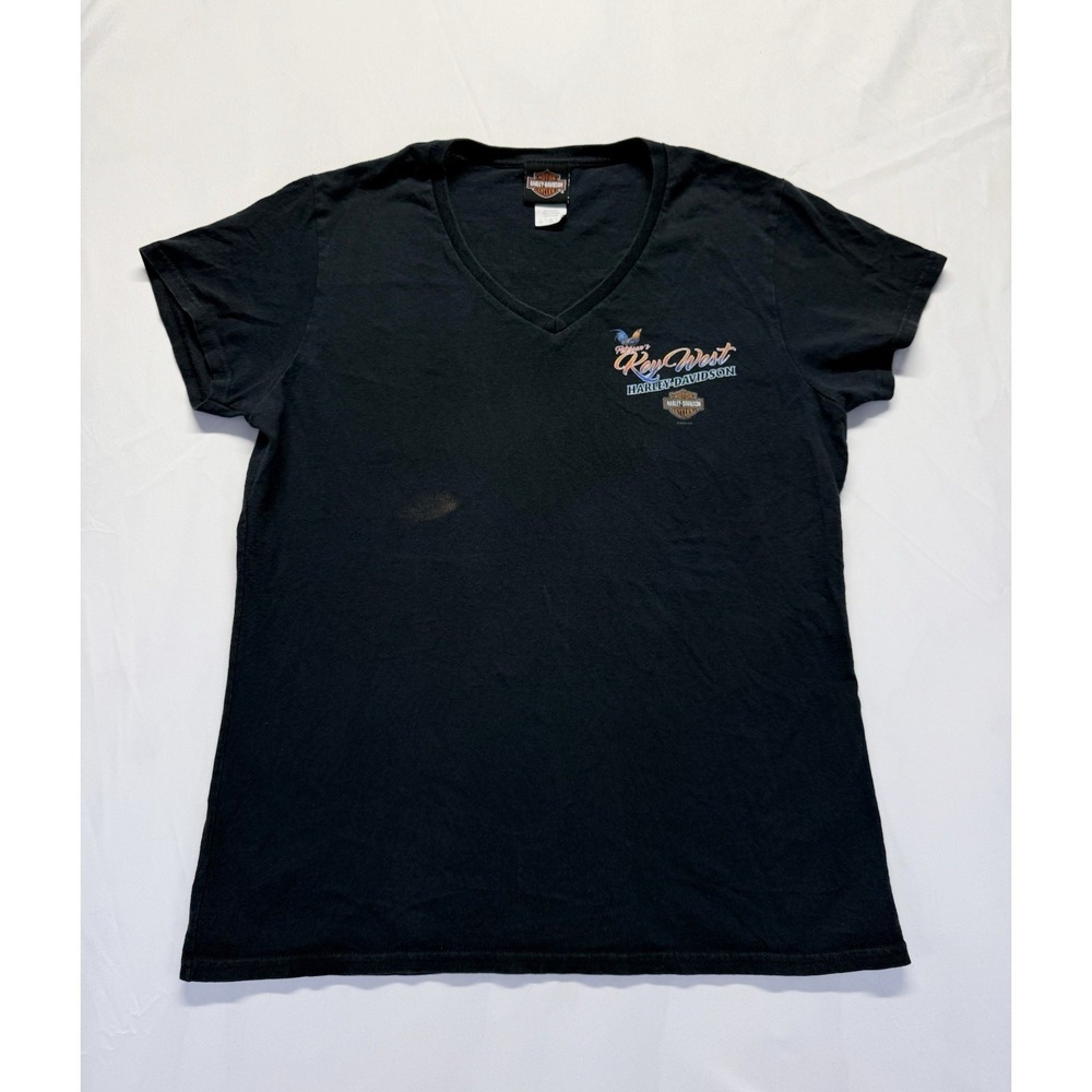 Harley Davidson Womens V-neck Key West Tee Black L Tshirt Florida motorcycle